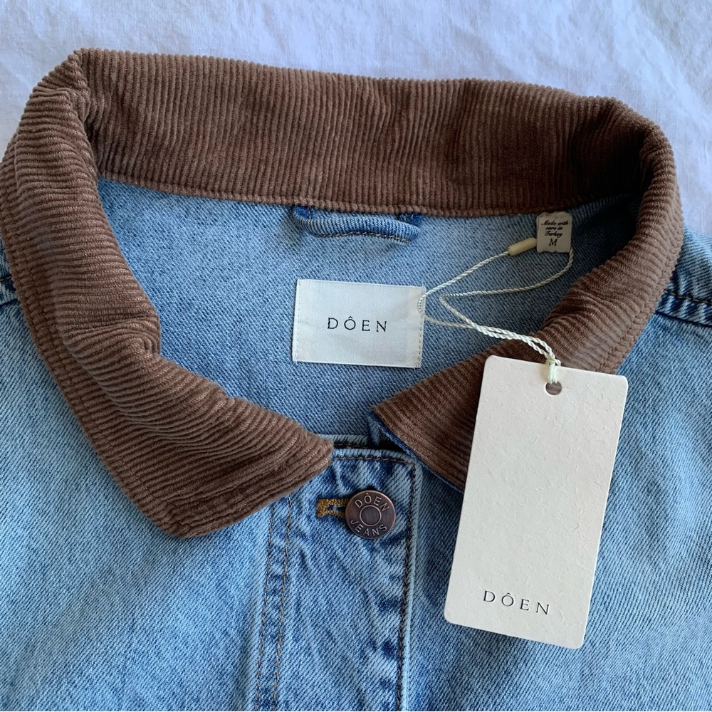 NWT Doen Pascual Cotton Denim Jean Corduroy Collar Barn Jacket Deveraux Wash - Picture 10 of 14